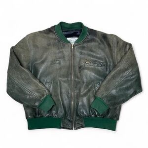 Vintage Labatt blue beer green faded leather bomber jacket
